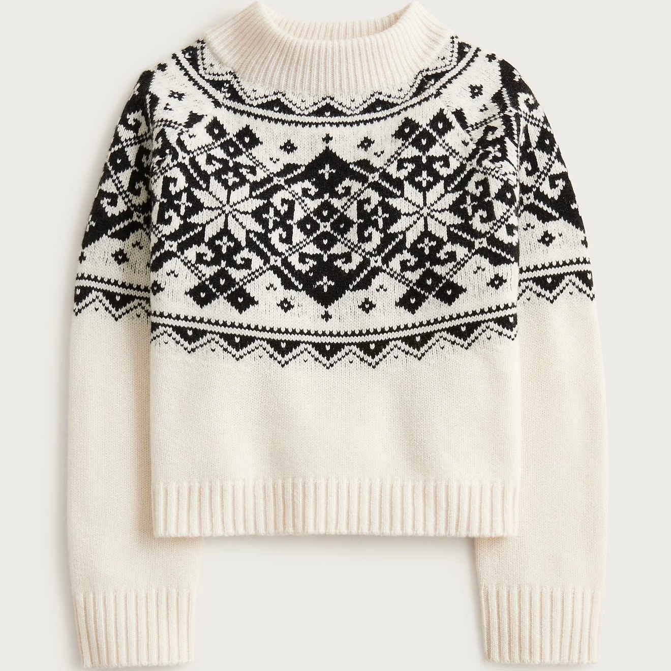 J Crew Fair Isle Snowflae Mockneck Sweater Women's Large Ivory Lambswool